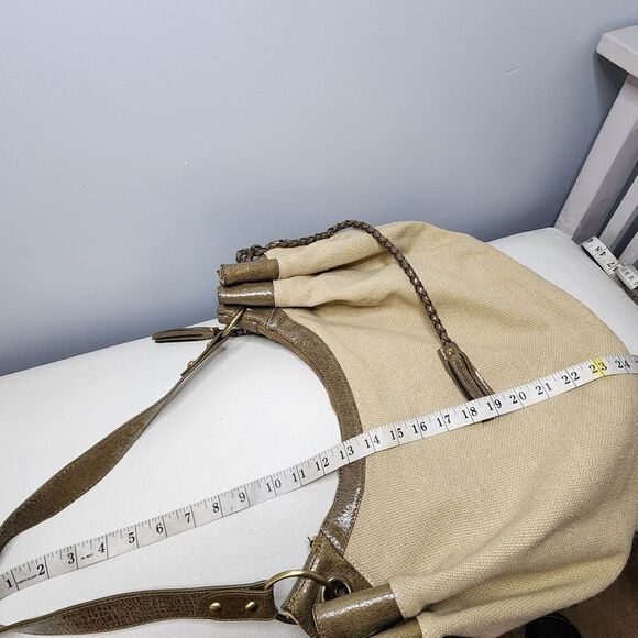 Flora Bella Satchel Large Bag Beige Canvas Zip Closure Purse - Picture 4 of 6